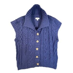 Pilcro Anthropologie Cable Knit Funnel Neck Sweater Vest Womens Small Navy